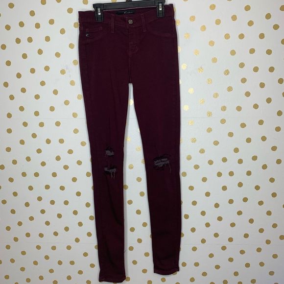 KanCan Denim - KanCan Distressed Skinny Jeans Burgundy/Wine 25